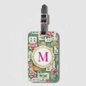 Mahjong Chinoiserie Floral Personalized Monogram ラゲッジタグ (正面縦)
