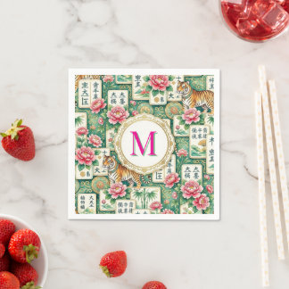 Mahjong Chinoiserie Tiger Monogram Personalized スタンダードカクテルナプキン