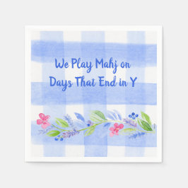 Mahjong Days End in Y Watercolor Flower Gingham スタンダードカクテルナプキン
