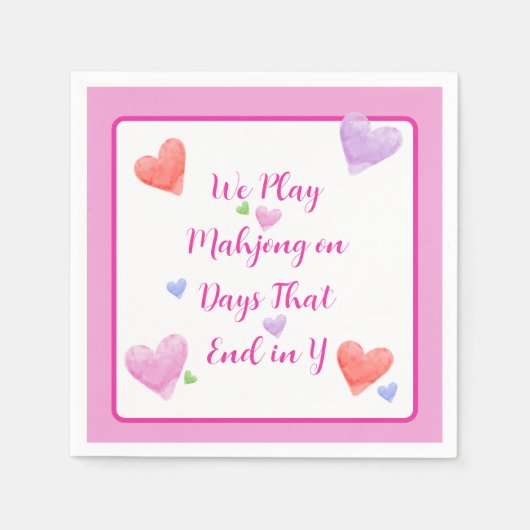 Mahjong Days End in Y Watercolor Valentine's Heart スタンダードカクテルナプキン (正面)
