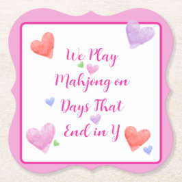 Mahjong Days End in Y Watercolor Valentine's Heart ペーパーコースター