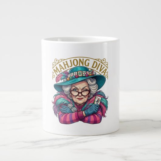 Mahjong Diva Funny Women's ジャンボコーヒーマグカップ (正面)