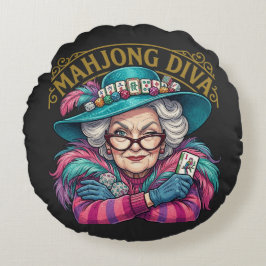 Mahjong Diva Funny Women's ラウンドクッション