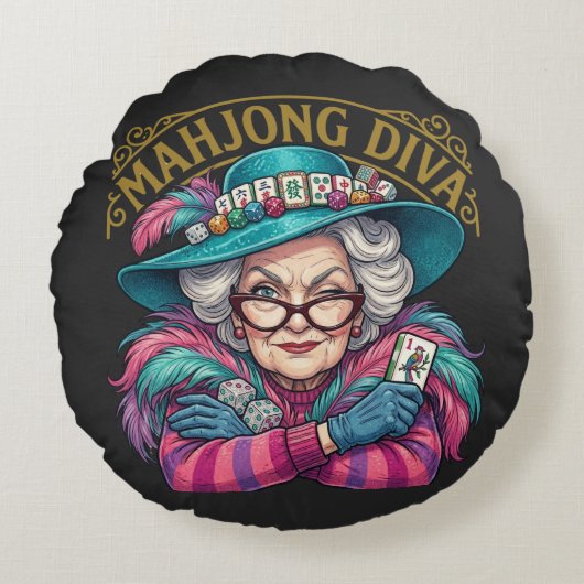 Mahjong Diva Funny Women's ラウンドクッション (正面)