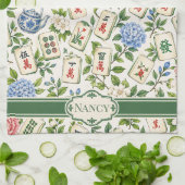 Mahjong Floral Tea Towel Personalized Hostess Gift キッチンタオル (折り畳み)