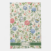 Mahjong Floral Tea Towel Personalized Hostess Gift キッチンタオル (縦)