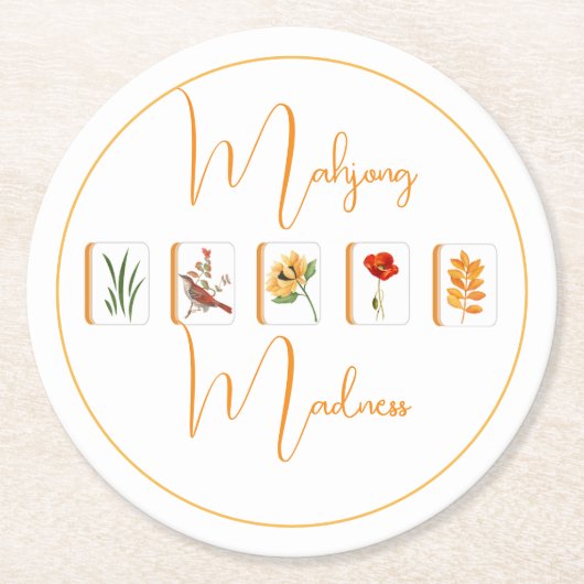 Mahjong Flower Tiles Paper Coaster ラウンドペーパーコースター (正面)