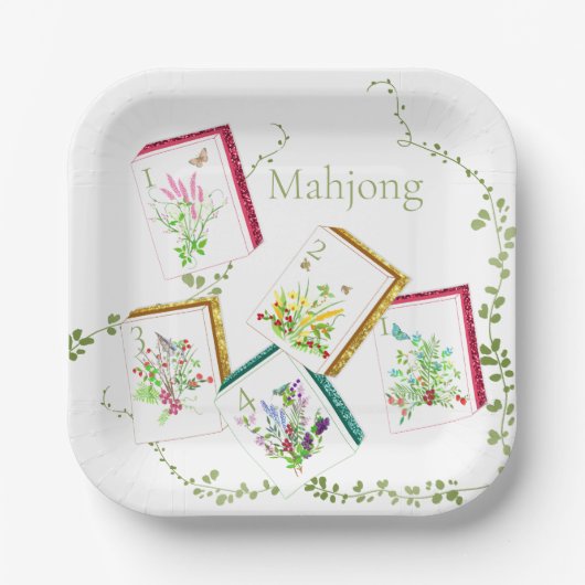Mahjong Glitter Tiles Paper Plate ペーパープレート (正面)