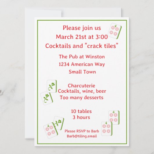 Mahjong Martini Cocktail Party Invitation 招待状 (裏面)
