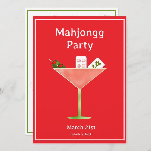 Mahjong Martini Cocktail Party Invitation 招待状 (正面/裏面)