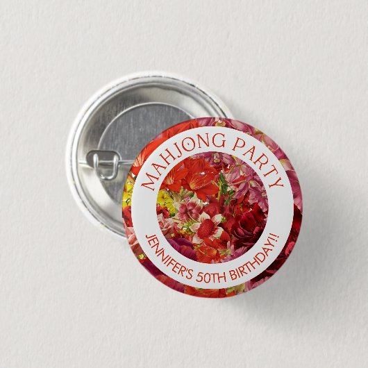 Mahjong Party Bold Floral Custom 缶バッジ (正面&裏面)