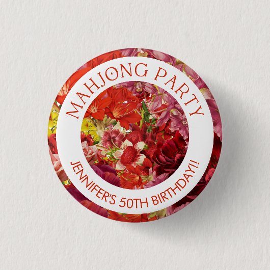 Mahjong Party Bold Floral Custom 缶バッジ (正面)