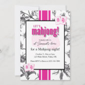 Mahjong Party Invitation, black pink toile, tiles 招待状 (正面)