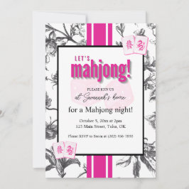 Mahjong Party Invitation, black pink toile, tiles 招待状