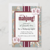 Mahjong Party Invitation, burgundy toile, tiles 招待状 (正面)