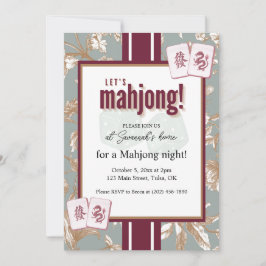 Mahjong Party Invitation, burgundy toile, tiles 招待状