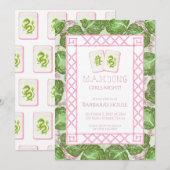 Mahjong Party Invitation, Cabbage and Pink 招待状 (正面/裏面)