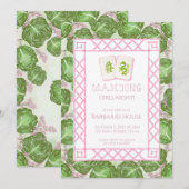 Mahjong Party Invitation, Cabbage and Pink 招待状 (正面/裏面)