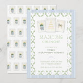 Mahjong Party Invitation, Preppy Champagne 招待状 (正面/裏面)