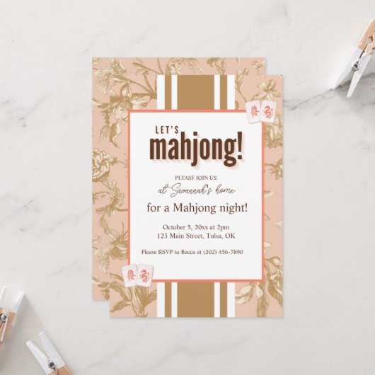 Mahjong Party Invitation, toile, mahjong tiles 招待状 (正面/裏面インサイチュ)