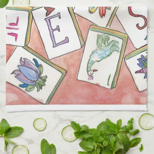 Mahjong  peach キッチンタオル (折り畳み)