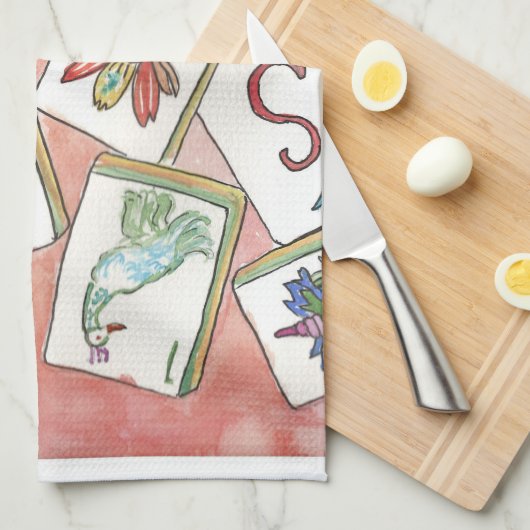 Mahjong  peach キッチンタオル (四つ折り)