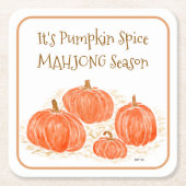 Mahjong Pumpkin Spice Season Watercolor Pumpkin スクエアペーパーコースター (正面)