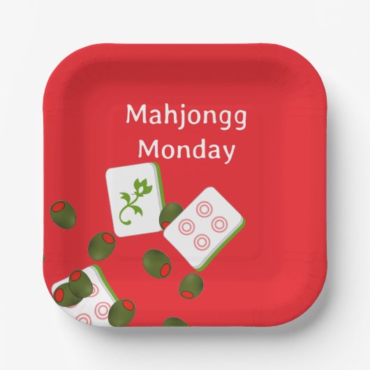Mahjong Tiles and Olives Paper Plate ペーパープレート (正面)