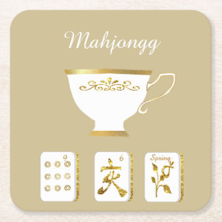 Mahjong Tiles and Teacup Paper Coaster スクエアペーパーコースター