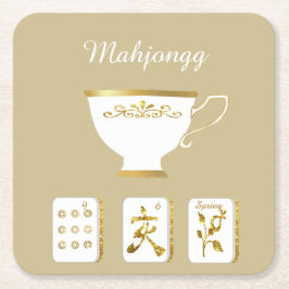 Mahjong Tiles and Teacup Paper Coaster スクエアペーパーコースター
