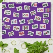 MahJong tiles (symbols) on purple キッチンタオル (折り畳み)