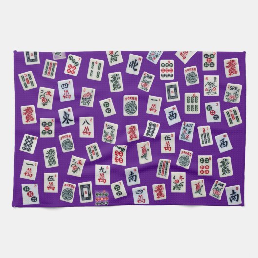 MahJong tiles (symbols) on purple キッチンタオル (横)