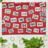 MahJong tiles (symbols) on red キッチンタオル (折り畳み)