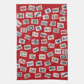 MahJong tiles (symbols) on red キッチンタオル (縦)