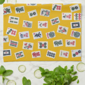 MahJong tiles (symbols) on yellow キッチンタオル (折り畳み)