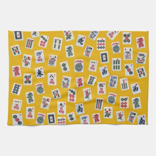 MahJong tiles (symbols) on yellow キッチンタオル (横)