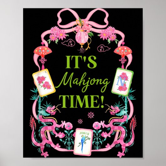 Mahjong time coquette bow aesthetic mah jong playe ポスター (正面)