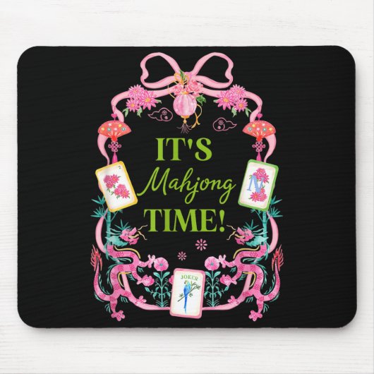 Mahjong time coquette bow aesthetic mah jong playe マウスパッド (正面)