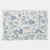 Mahjong Toile Kitchen Towel - Horses and Dragons キッチンタオル (横)