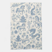 Mahjong Toile Kitchen Towel - Horses and Dragons キッチンタオル (縦)