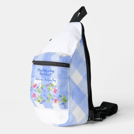 Mahjong Watercolor Flower Check Zip Tile Dice Bag  スリングバッグ (右コーナー)