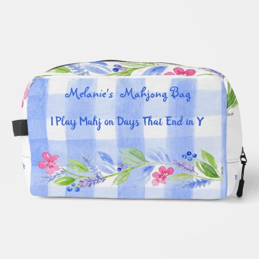 Mahjong Watercolor Flower Check Zip Tile Dice Bag  ドップキット (正面)