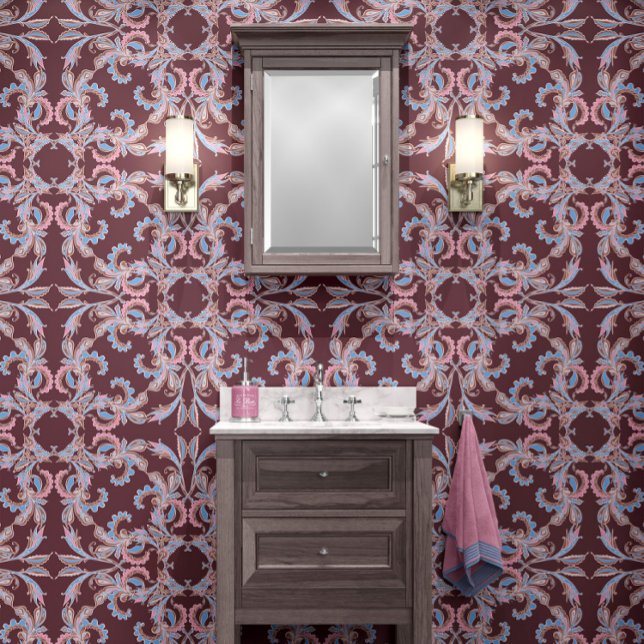 Mahogany Red-Brown Baroque Ornamental Design 壁紙 (クリエイターアップロード済み)