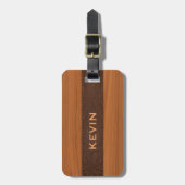 Mahogany Wood And Brown Leather Texture Monogram ラゲッジタグ (正面縦)