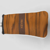 Mahogany Wood And Leather Texture Monogram ゴルフヘッドカバー (正面)