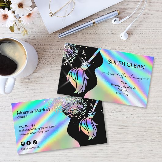 Maid Cleaning House Sparkling Holograph Business C 名刺