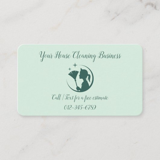 Maid House Cleaning Green Photos QR Code 名刺 (正面)