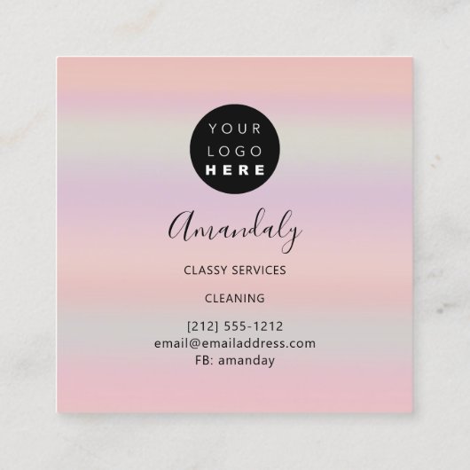 Maid House Cleaning Office Services Logo Rose Pink スクエア名刺 (裏面)