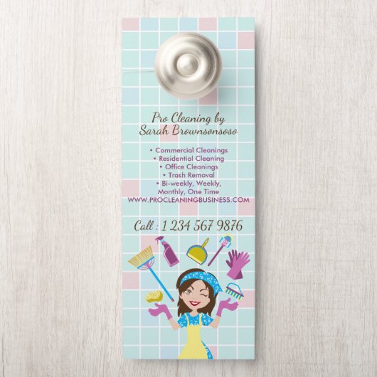 Maid & House Cleaning Woman Lady ドアノブサイン (ノブ)