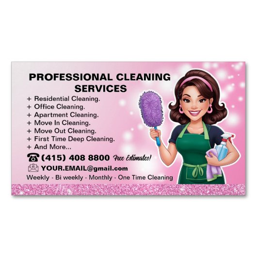 Maid Janitorial Lady Business Card House Cleaning  マグネット名刺 (正面)